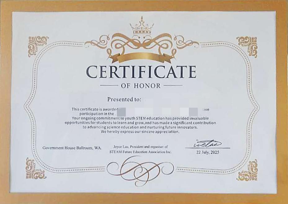 Certificate of honour